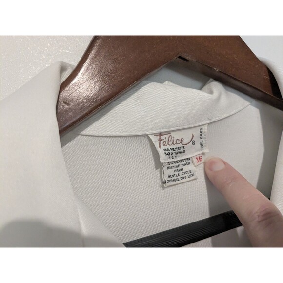 Vintage 80's White Button Down Collared Poly Blouse Top M/L Felice - Picture 4 of 4